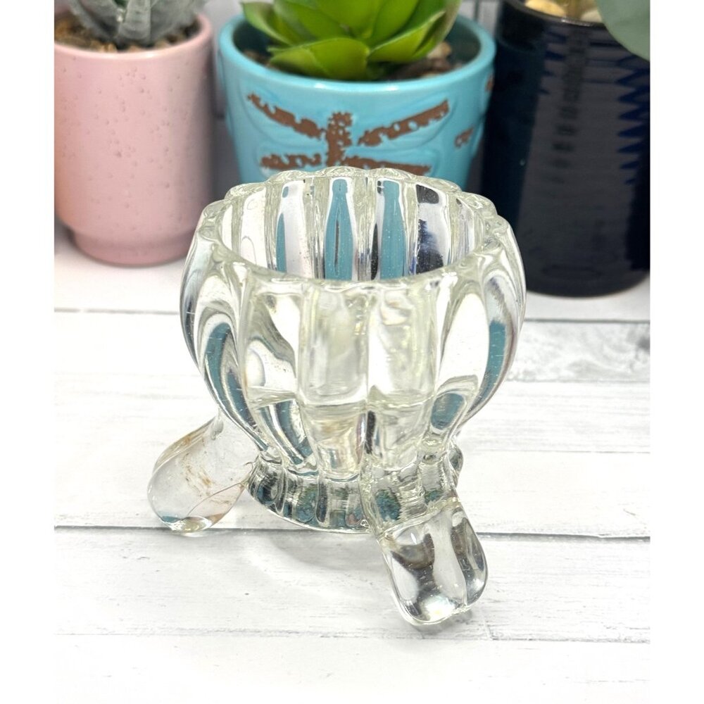 Vintage Jeanette Clear Glass Footed Candle Holder With Scalloped Rim